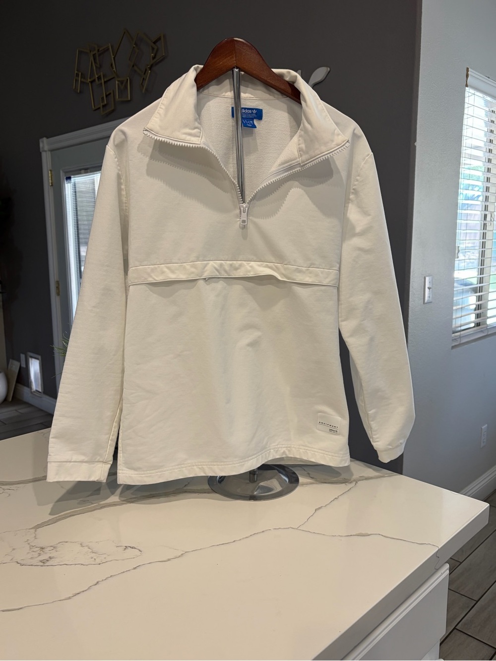 adidas White Quarter-Zip Pullover L